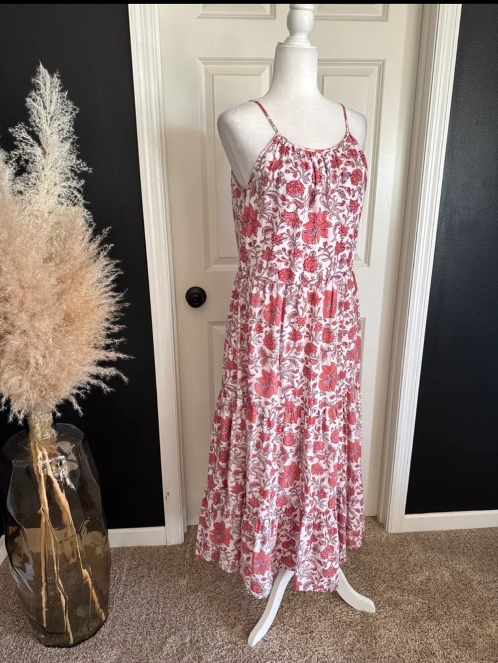 Madison Mathews 100% Cotton Pink Floral Maxi Dress size XS/Small - Picture 3 of 12
